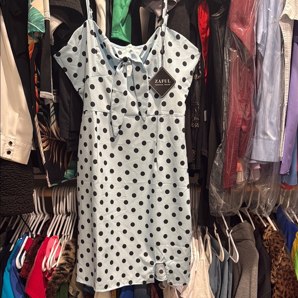 Zaful Light Blue Polka Dot Dress